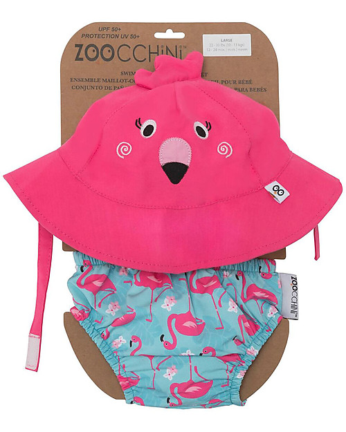 Zoocchini Set Baby Costumino Contenitivo + Cappellino, Fenicottero - UPF 50+ Costumi Contenitivi