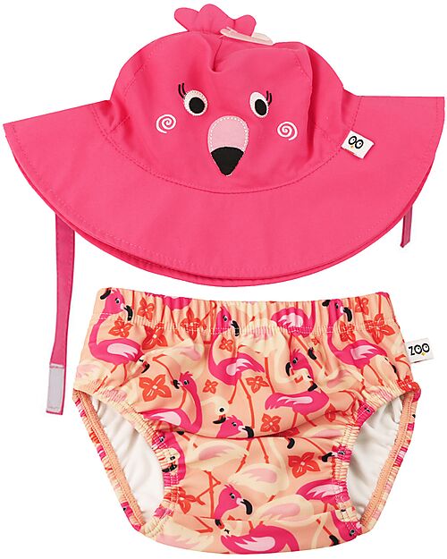 Zoocchini Set Baby Costumino Contenitivo + Cappellino - Franny il Fenicottero - UPF 50+ - Nuovo Design Costumi Contenitivi