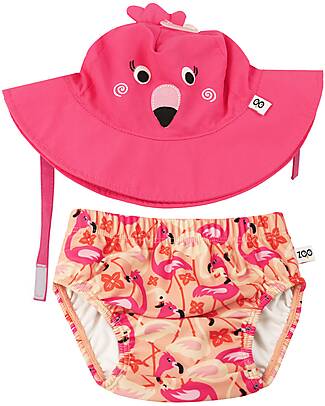 Zoocchini Set Baby Costumino Contenitivo + Cappellino - Franny il Fenicottero - UPF 50+ - Nuovo Design Costumi Contenitivi