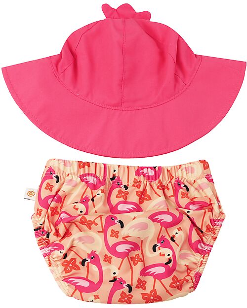 Zoocchini Set Baby Costumino Contenitivo + Cappellino - Franny il Fenicottero - UPF 50+ - Nuovo Design Costumi Contenitivi