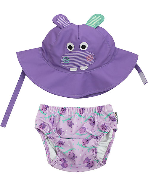 Zoocchini Set Baby Costumino Contenitivo + Cappellino - Ippopotamo - UPF 50+ Costumi Contenitivi