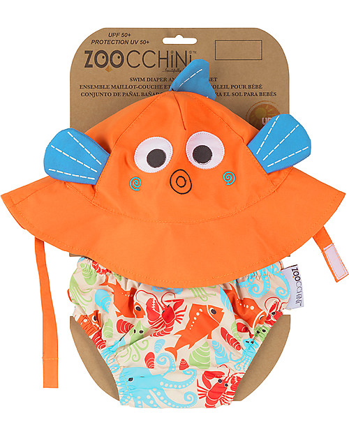 Zoocchini Set Baby Costumino Contenitivo + Cappellino, Pesciolino - UPF 50+ Costumi Contenitivi