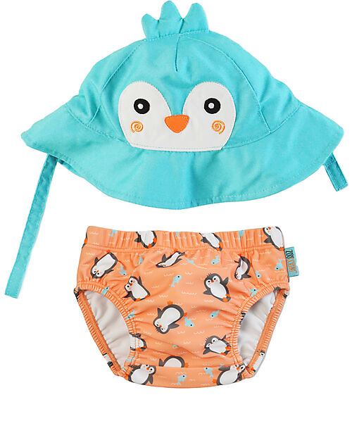 Zoocchini Set Baby Costumino Contenitivo + Cappellino - Pinguino - UPF 50+ Costumi Contenitivi