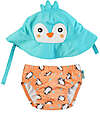 Zoocchini Set Baby Costumino Contenitivo + Cappellino - Pinguino - UPF 50+ Costumi Contenitivi