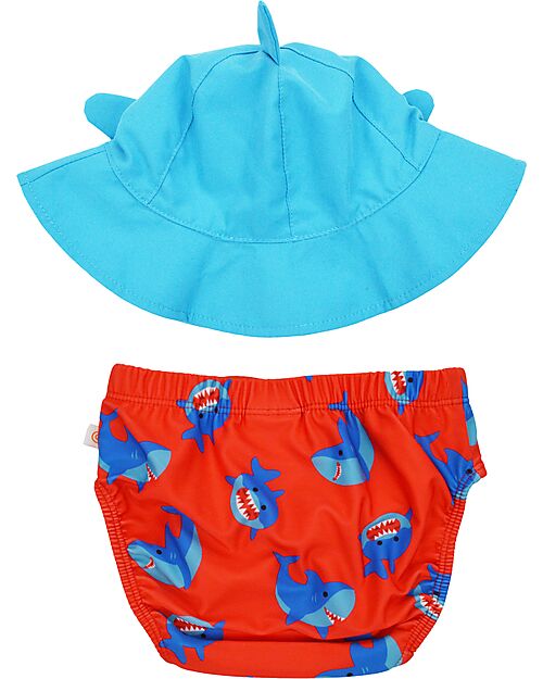Zoocchini Set Baby Costumino Contenitivo + Cappellino - Sherman lo Squalo - UPF 50+ - Nuovo Design Costumi Contenitivi