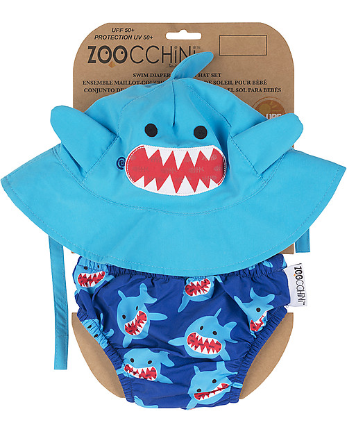 Zoocchini Set Baby Costumino Contenitivo + Cappellino, Squalo - UPF 50+ Costumi Contenitivi