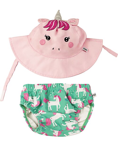 Zoocchini Set Baby Costumino Contenitivo + Cappellino - Unity l'Unicorno - UPF 50+ Costumi Contenitivi