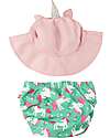 Zoocchini Set Baby Costumino Contenitivo + Cappellino - Unity l'Unicorno - UPF 50+ Costumi Contenitivi
