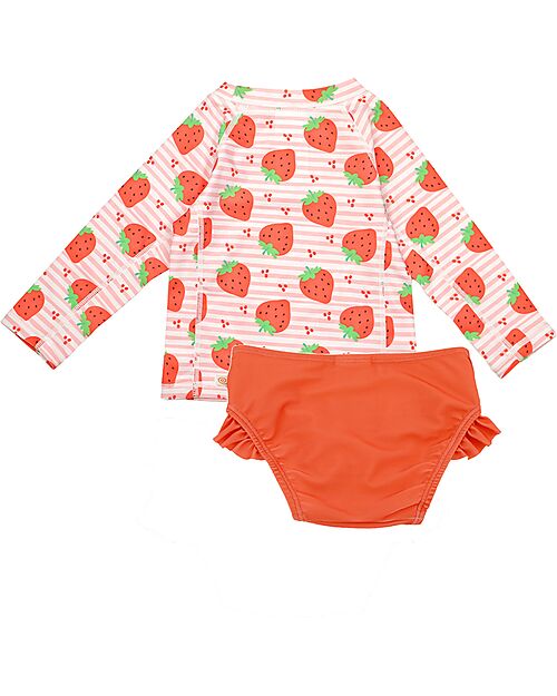 Zoocchini Set Bimba 2 Pezzi - Rash Guard Top + Mutandina Bikini - Fragole - UPF 50+ T-shirt Anti UV
