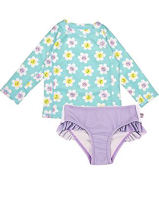 Zoocchini Set Bimba 2 Pezzi - Rash Guard Top + Mutandina Bikini - Margherite - UPF 50+ T-shirt Anti UV