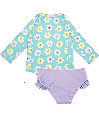 Zoocchini Set Bimba 2 Pezzi - Rash Guard Top + Mutandina Bikini - Margherite - UPF 50+ T-shirt Anti UV