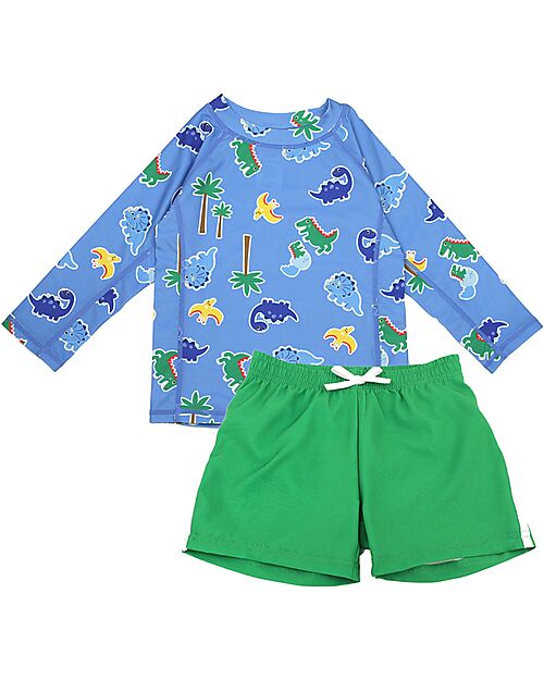 Zoocchini Set Bimbo 2 Pezzi - Rash Guard Top + Costume da Bagno a Pantaloncino - Devin il Dinosauro - UPF 50+ T-shirt Anti UV