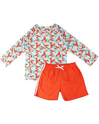 Zoocchini Set Bimbo 2 Pezzi - Rash Guard Top + Costume da Bagno a Pantaloncino - Logan l'Aragosta - UPF 50+ T-shirt Anti UV