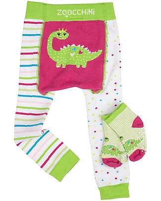Zoocchini Set Leggings e Calzini Antiscivolo Dai il Dinosauro Grip+Easy Leggings