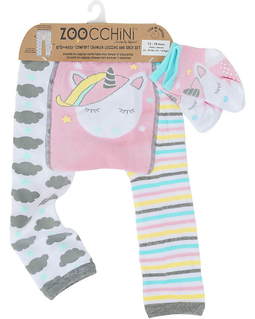 Zoocchini Set Leggings e Calzini Antiscivolo Grip+Easy - Allie Unicorno Leggings