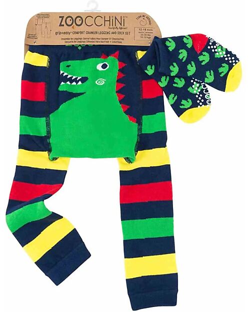 Zoocchini Set Leggings e Calzini Antiscivolo Grip+Easy - Devin il Dinosauro Leggings