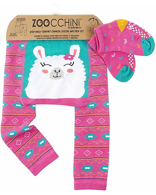 Zoocchini Set Leggings e Calzini Antiscivolo Larney il Lama Grip+Easy Leggings