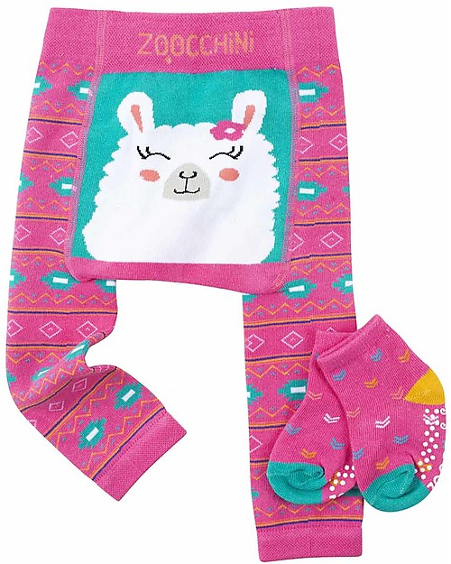 Zoocchini Set Leggings e Calzini Antiscivolo Larney il Lama Grip+Easy Leggings