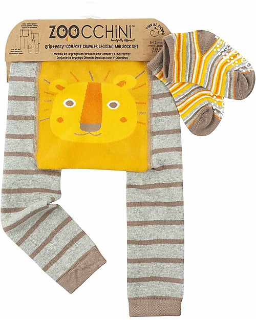 Zoocchini Set Leggings e Calzini Antiscivolo  Leo il Leone Grip+Easy Leggings