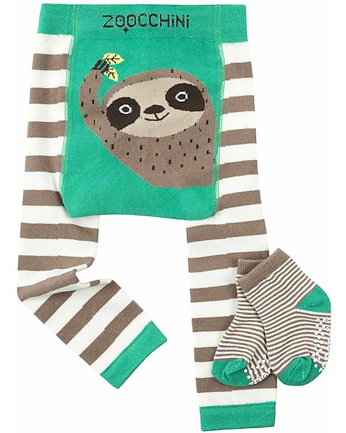 Zoocchini Set Leggings e Calzini Antiscivolo Silas il Bradipo Grip+Easy Leggings