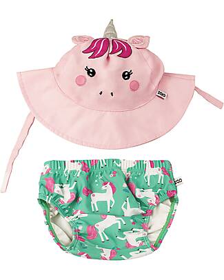Zoocchini Swim Diaper & Sun Hat Set - Unity the Unicorn - UPF 50+ Swim Diaper