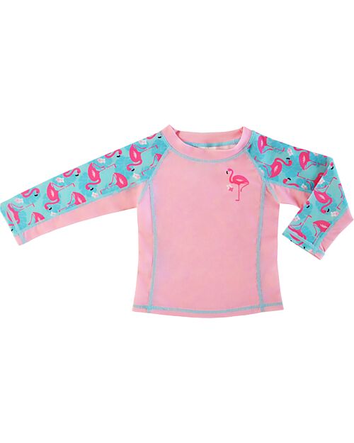 Zoocchini Top Maniche Lunghe da Bagno - Rash Guard per Neonato - Franny il Fenicottero T-shirt Anti UV