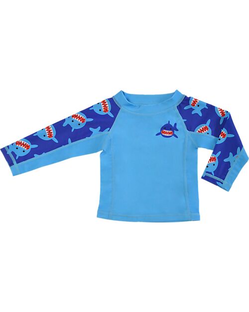 Zoocchini Top Maniche Lunghe da Bagno - Rash Guard per Neonato - Sherman lo Squalo T-shirt Anti UV